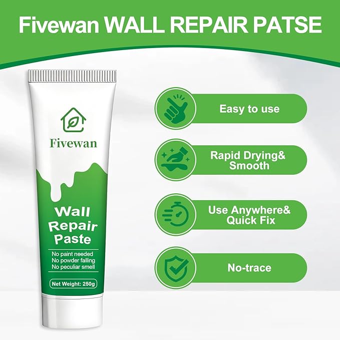 Fivewan Drywall Repair Kit, Wall Mending Agent, Wall Patch Repair Kit with Scraper, Simple Filling of Wall Holes＆Efficient Crack Repair