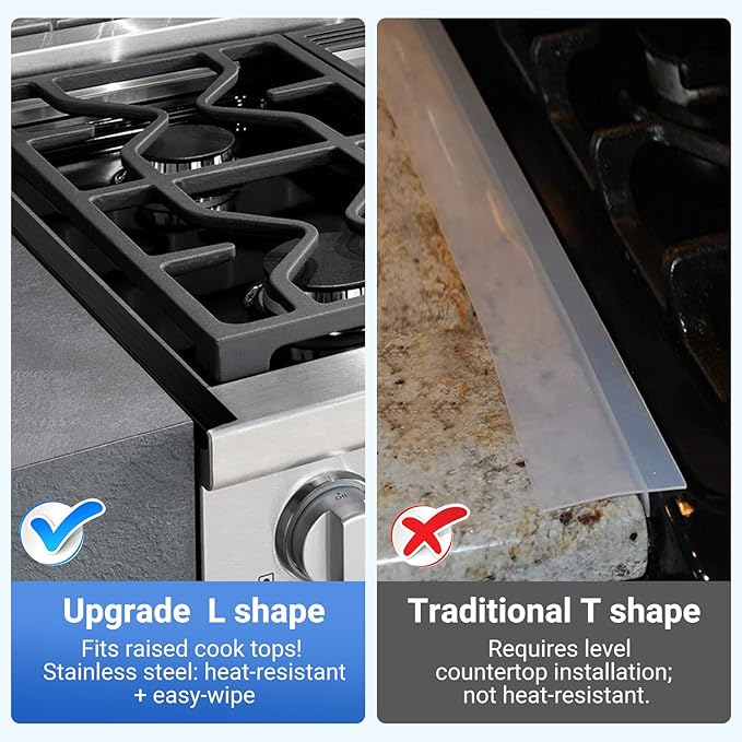 Amundo Stove Gap Covers - Stainless Steel, Stove Counter Gap Covers, Oven Gap Cover Length Retractable 13.8" to 27.5" for a Variety of Furnaces, Heat Resistant & Effectively Sealing Spills in Kitchen
