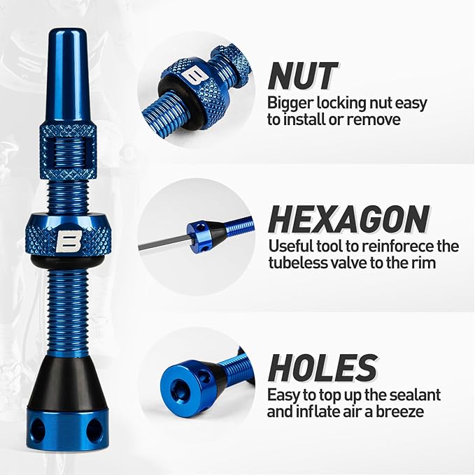 BWSHLF Tubeless Presta Valve Stem 40/44/55/60/65/70/80/100 mm, Super Light Alloy Presta Valve Stem Kit with Valve Core Remover Tool and Valve Stem Caps - Multiple Color and Size Options(Pair)