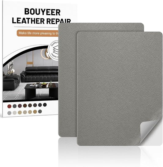 BOUYEER Leather Repair Patch Tape Kit,Self Adhesive Leather Repair for Sofa，Car Seat,Office Chair,Furniture,Jacket,Waterproof Strong Adhesive Vinyl Repair Kit. 8 in x 11 in,Grey
