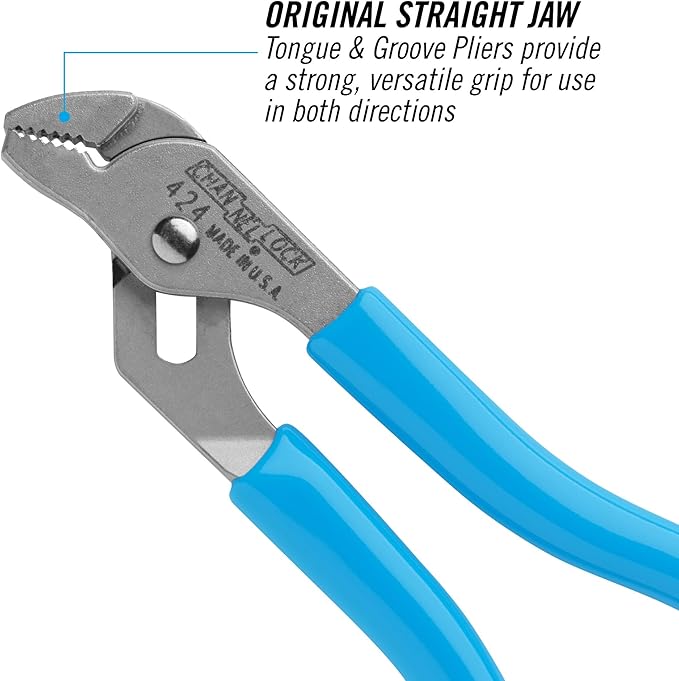 Channellock Slip-Joint Pliers 424 - Straight Jaw Tongue & Groove, Hardened Steel - 4.5 In
