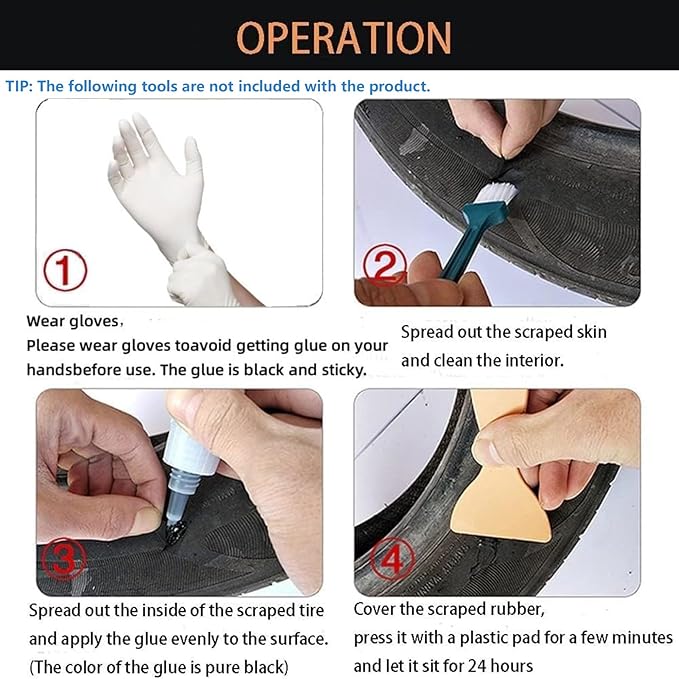 Black Tire Repair Glue Rubber Strong Adhesive Bonding for Sidewall Gash Dent Instant Super Glue for Off-Road Car Motorcycle Truck Tractor, 20g 0.7oz