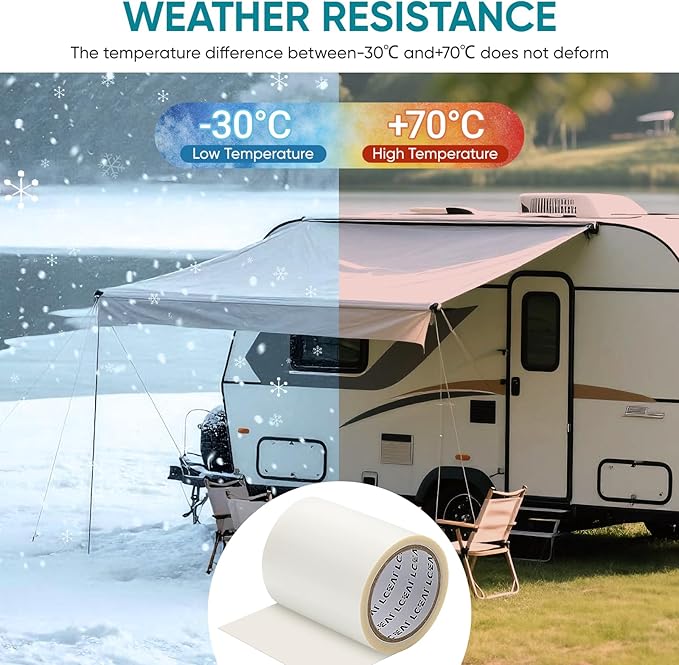 RV Awning Repair Tape, Tent Repair Patch, Tear Repair Kit for Tarps, Boat Cover Repair, Tents, Sailboats, Waterproof, Clear, 1 Roll 3 in. x 60 in.