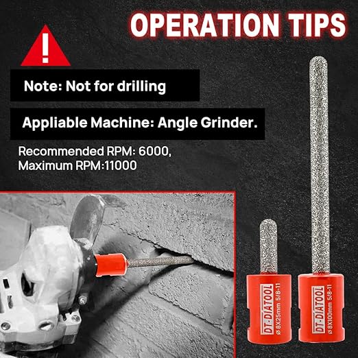 DT-DIATOOL Diamond Mortar Raking Bit for Brick Joints Stone Masonry Granite Diameter 5/16"x4" (8x100mm), 5/8 inch-11 Thread Router Bit 2pcs