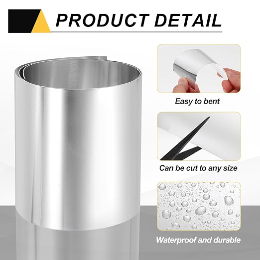 uxcell Aluminum Flashing Roll, 6in x 3.3ft Metal Roof Panels 0.8mm Waterproof Aluminum Sheet Roll for House Repair, Roof Flashing, Sealing Windows Doors, DIY Projects