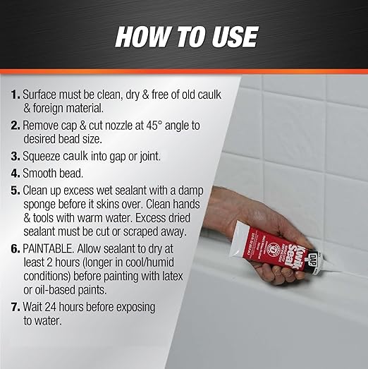 DAP Kwik Seal Kitchen & Bath Adhesive Caulk, White, 2.8 oz (7079800954)