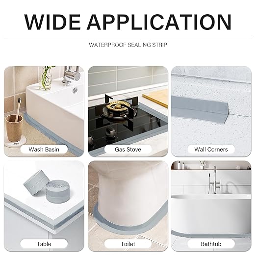 3 Rolls 10.5 Feet Caulk Tape Toilet Caulking Strip Self Adhesive Bathroom Sealing Peel and Stick Caulk Strip for Bathtub, 1.5 Inches (Grey)