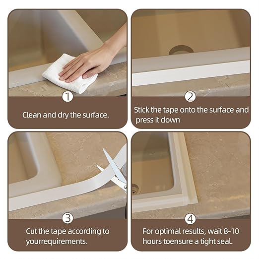 Peel and Stick Waterproof Caulking Tape 1.5Inch x 10.5FT, Self Adhesive Bathroom Kitchen Seal Strip Gap Cover for Sink Tub Toilet Countertop Tile Wallpaper Edge Trim, Renter Friendly Easy Install