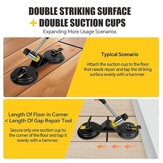 Upgraded Floor Gap Fixer Tool, Laminate Flooring Tools for Fixing Gaps, Plank Grabber Floor Fix Pro, Heavy Duty Suction Cup, 45°Striking Surface Flooring Repair Tool for Smooth Vinyl, Wood, Laminate