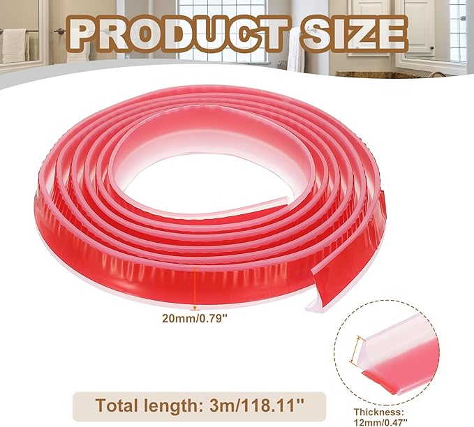 PATIKIL 118 Inch Collapsible Shower Threshold Water Dam Guard, Shower Stopper Barrier Self Adhesive Sink Splash Guard for Frameless Shower Door Bottom, Clear (0.8"Wx0.5"T)