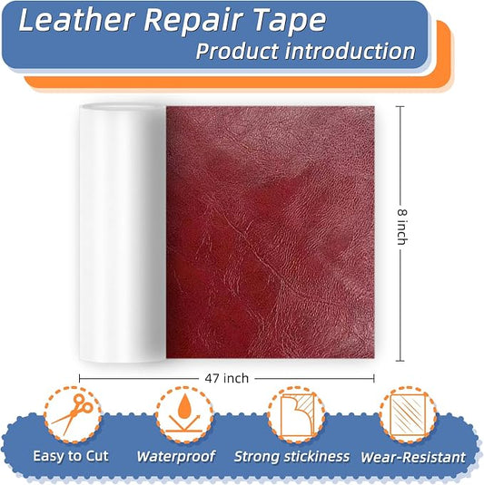 8x47 Inch Leather Repair Tape,Self Adhesive Leather Patches for Furniture,Vinyl Repair Kit for Couches,Bed,Car Seats,Chair (Wine Red)