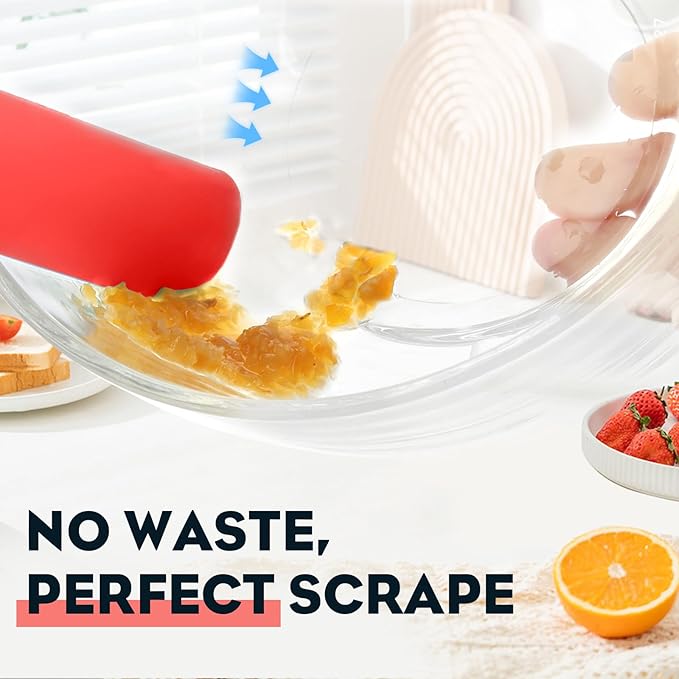 3pcs Silicone Jar Spatulas 10in Long Skinny Heat-Resistant, Narrow Spatula Set for Scraping Peanut Butter, Sourdough, Jam in Small Containers, Blenders & Baking (Black & Red & Orange)