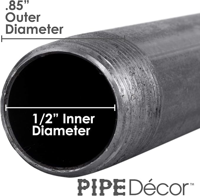 PIPE DÉCOR 1/2" x 4.5" Malleable Cast Iron Pipe Nipple, Pre Cut Connectors, Industrial Steel Grey Fits Standard Half Inch Black Threaded Pipes Nipples and Fittings, Vintage DIY Furniture, 10 Pack