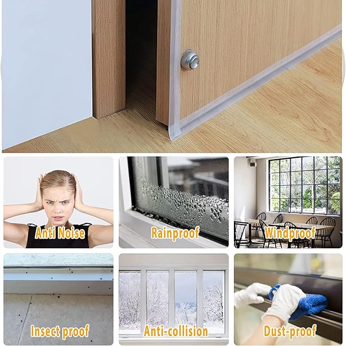39.37 Ft Weather Stripping Door Seal Strip Tape,Silicone Door Draft Stopper,Self Adhesive Shower Door Bottom Seal and Door Insulation Strip for Door Frame Windows and Glass Gaps (3 Rolls)