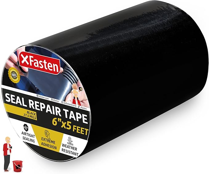 XFasten Waterproof Patch Seal Repair and Leak Shield Tape, 6-Inch x 5-Foot (Black, 6-Inch x 5-Foot)