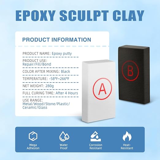 Epoxy Putty 10oz High Strength Filler Metal Wood Tile Ceramic | Strong bonding, fast cure, fits metal wood tile ceramic, moldable sculpt fill clay, waterproof putty stops leaks permanently