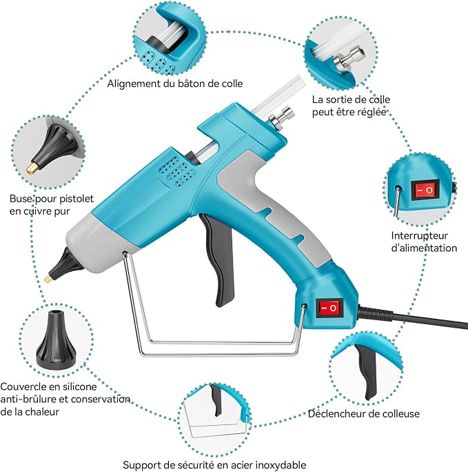 100W Hot Glue Gun Full Size Set with 30 Glue Sticks (0.43IN) for Wood, Metal, Ceramics, Leather, and DIY Projectse