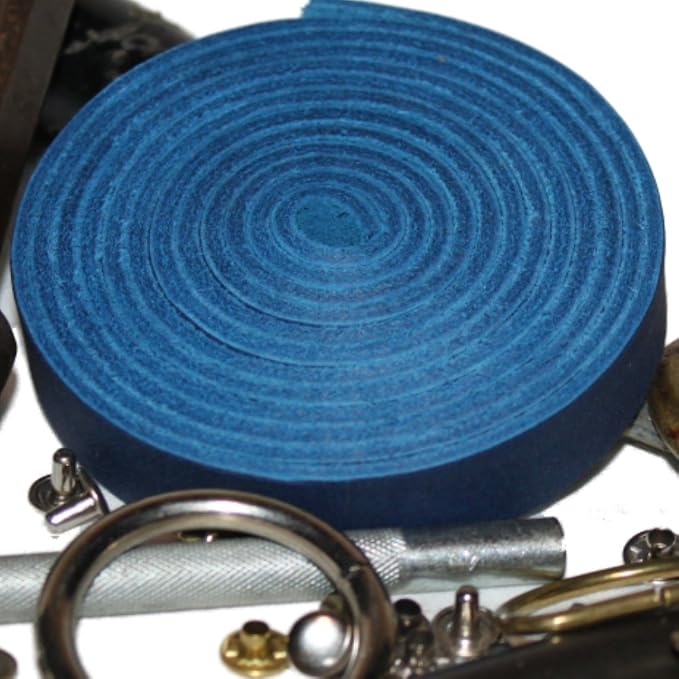 Leather Strap for Crafts & Jewelry | 72 Long × 5/8" Wide × 1/8" Thick (7-8oz) | Genuine Leather Strips for Crafts, Projects or Repairs - Blue | 4-Pack
