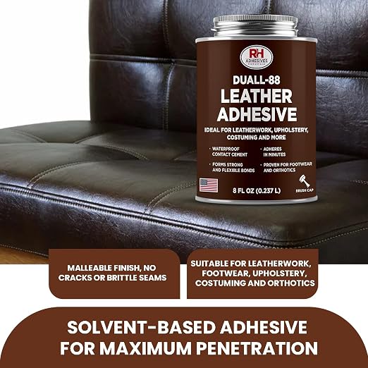 Duall-88 Leather Adhesive, 8 oz. can - Leather Repair Glue, Crafting, DIY, Upholstery, Waterproof, Heat Resistant, Flexible, Long Lasting, High Strength, RH Adhesives