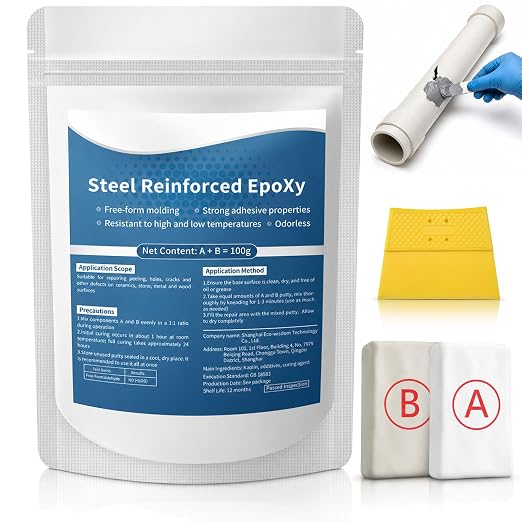 Strong Clay Iron Adhesive, Steel Reinforced Epoxy Putty, Repair Putty Waterproof, Heat Resistant Drillable, Filler for Metal PVC Pipe, Plastic Wood Ceramic, Easy Operation, Strong Adhesion (1PCS)