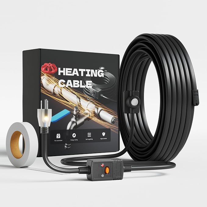 Heat Tape for Water Pipes with Thermostat, Anti-Freeze, Electric Heat Tape, Keeps Water Flowing at -22℉/-30℃, 18FT, Black, Listed 120V