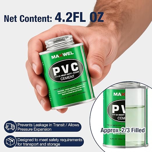 PVC Cement Pipe Glue – Fast Dry Plumbing Solvent Weld Waterproof Clear Finish for PVC Pipe, Vinyl & Inflatable Repair 4.2 fl oz Leak Proof Can