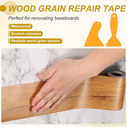 PATIKIL Wood Grain Repair Tape, 16" x 33' Self Adhesive Realistic Wood Tape with Scraper Durable Repair Patch for Furniture Floor Window Door Table DIY Home Decor, Poplar
