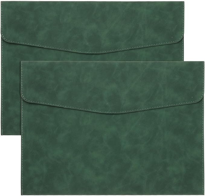 PATIKIL PU Leather A4 File Folder, 2Pcs Document Holder Filing Organizer Portfolio Envelope Folder Case with Snap Closure for Letter Receipt, Green