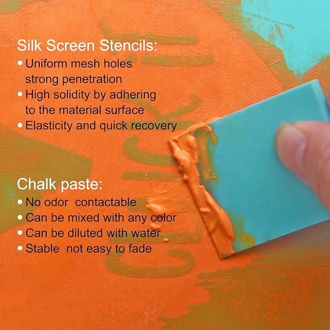 Chalk Stencils Paste Self-Adhesive Screen Ink, Reusable Screen Paste Transfer Tool, 2 Cans of Chalk Ink and 2 Screen Printing Squeegees.