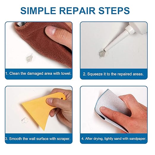 Drywall Repair Kit, 2Pcs Wall Repair Paste Tube, Quick Drying Wall Mending Agent Spackle Wall Repair Kit with Scraper and Sandpaper for Holes Cracks Scratches Home DIY Use