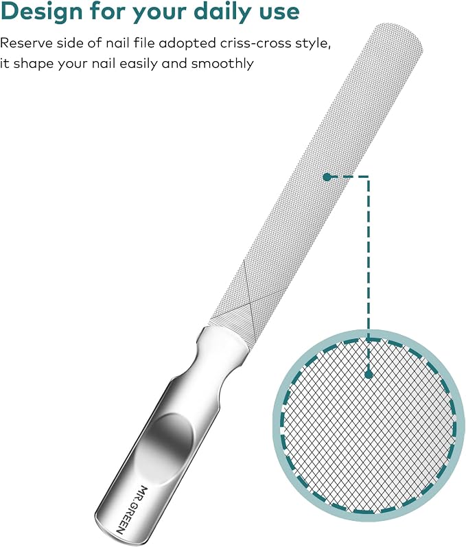 Nail File,Professional Double Sided Stainless Steel Nail File with Non-Slip Handle and Leather Case,Double Sided and Files Nails Easily for Men and Woman