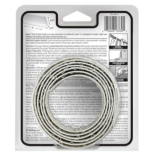 Magic American Tub/Floor Peel and Stick Caulk, 1-1/4" x 5' (3.1cm * 1.5m) , (1 Count (Pack of 1), white)