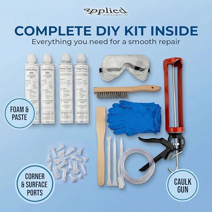 10′ Fast Set Concrete Foundation Crack Repair Kit-Hydra Stop 300 Injection System, Polyurethane Concrete Crack Repair, Basement Wall Leak Sealant & Foundation Concrete Filler, Tough Waterproof Seal