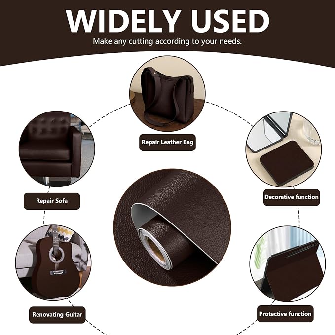 Leather Repair Patch 15.7x40 inch Large Self-Adhesive Vinyl DIY Leather Repair Kit for Sofa Car Seats Chairs Shoes Bags Damaged Furniture (Deep Brown)
