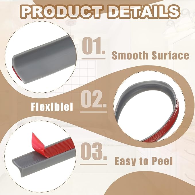 PATIKIL 118 Inch Collapsible Shower Threshold Water Dam Guard, Shower Stopper Barrier Self Adhesive Sink Splash Guard for Frameless Shower Door Bottom, Gray (0.8"Wx0.5"T)