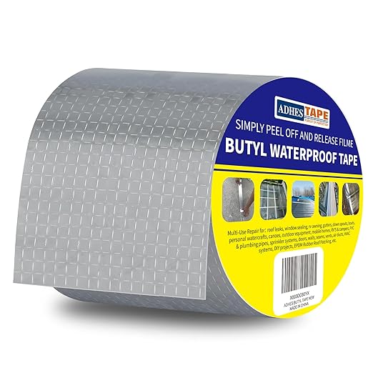 ADHES Butyl Tape Waterproof Tape Aluminum Foil Tape Sealant Tape 4in x 16ft for RV Repair, Window, Boat and Pipe Sealing, Glass & EDPM Rubber Roof Patching(Model:RA100-2,Glue Color:Grey)