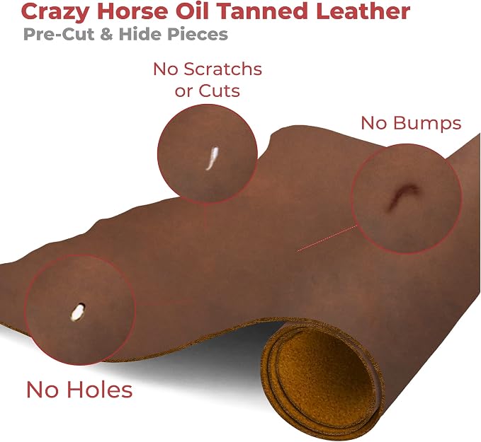 ELW Crazy Horse Leather 5-6 OZ (2-2.4mm) | Bourbon Brown | Pre-Cut 8"x10" | Full Grain Cowhide Handmade Leather for DIY, Crafts, Sheaths, Sewing, Workshop