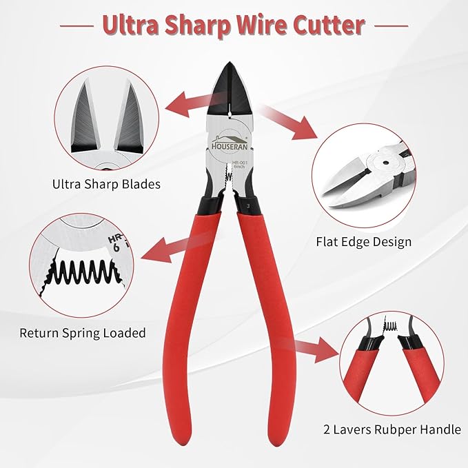 4 PCS Pliers Set with 6 Inch Wire Cutter, 5 Inch Needle Cose plier, and 8 Inch & 10 Inch Groove Joint Pliers, Hand Tool Kit for Home Repair, DIY, Automotive, Plumbing