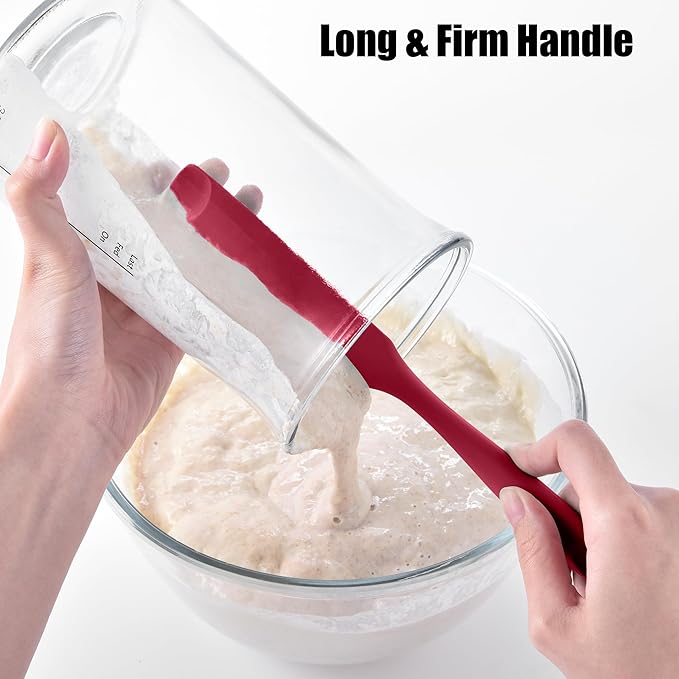 Doosu Silicone Jar Scraper Spatula, 600°F Heat Resistant Rubber Scraping Tool for Jam Nut Butter Sourdough, Flexible Skinny Cream Spreader Long Slim Kitchen Spurtle for Jar Blender Bottle (Red)