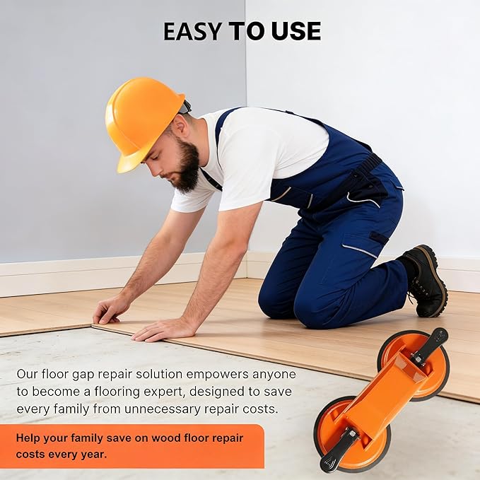Floor Gap Repair Tool - Heavy Duty Plank Grabber Suction Cup & Slot Cutter Hammer, 6 Sticky Pads, Quick Lock Puller for Laminate/Vinyl/Hardwood Floors, Iron-Made(Large)