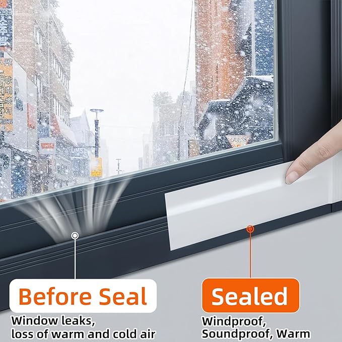 ZOMPAGO White Window Weather Sealing Tape 1.8in x 66FT, Cloth Draft Stopper for Sliding Door & Gap Filler, Strong Adhesive Window Seal Tape Air Conditioner Door Weather Stripping Insulation