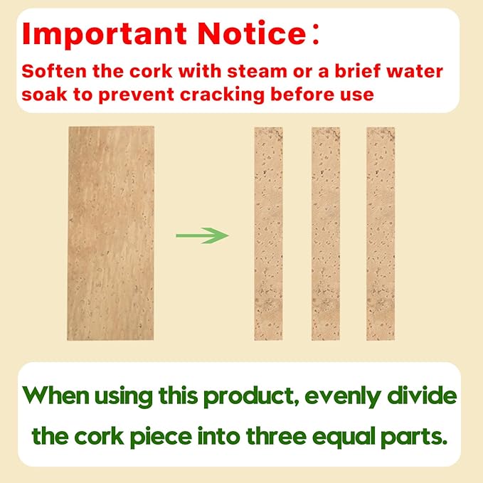 Clarinet Cork Replacement Kit with Adhesive & Grease, All-in-One Woodwind Instrument Neck Joint Repair Set, 3 Natural Corks (37x90mm), Knife, Sandpaper & Rope for Beginners