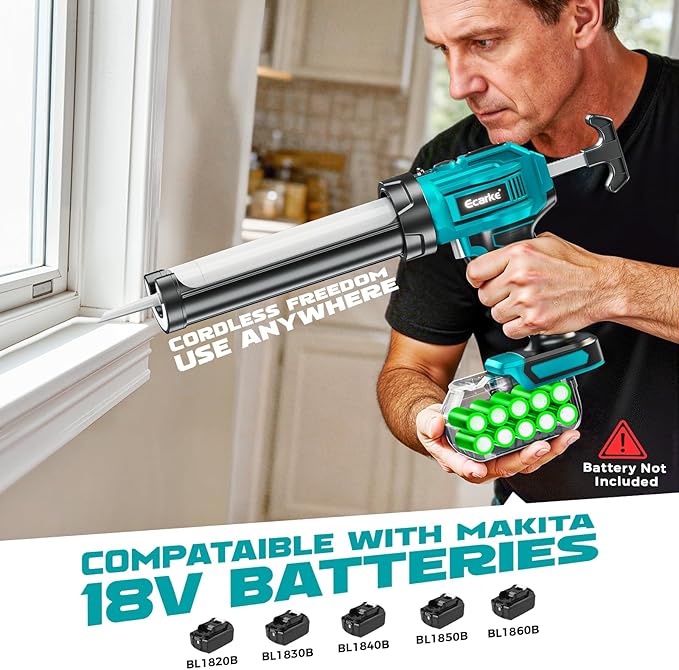 Cordless Caulking Gun Compatible With Makita 18V Battery (Tool Only), 10oz Electric Caulking Gun with Adjustable Speed, 9Pcs Caulk Remover Tool, Ecarke Cordless Silicone Gun for Filling, Sealing