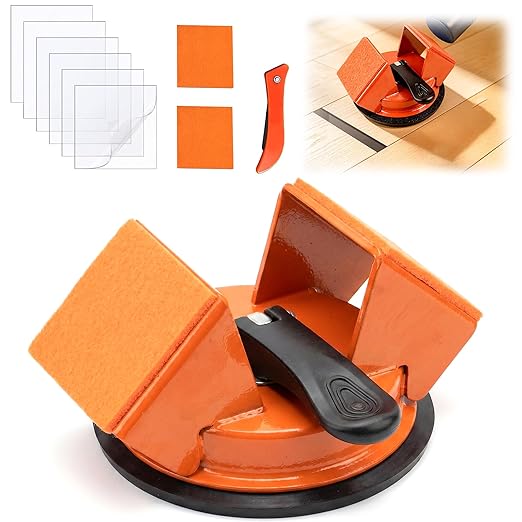 Floor Gap Fixer Tool with 45° Striking Surface, Heavy Duty Floor Gap Repair Tool, Enhanced Vacuum Suction Cup Complete Laminate & Vinyl Flooring Repair Kit with 6 Reusable Sticky Pads and Slot Cutter