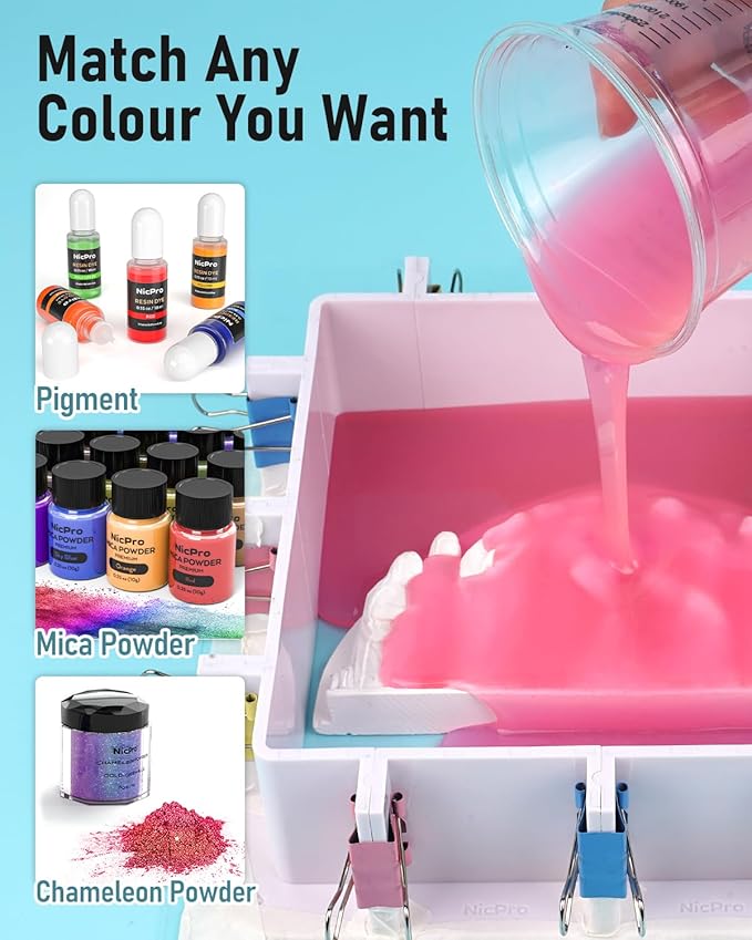 Nicpro 80oz Silicone Mold Making Kit, 15A Platinum Liquid Silicones Rubber, Flexible Silicone Molds Maker Mix Ratio 1:1 for Casting 3D Resins Candle Soap Molds DIY with Gloves, Sticks, Mixing Cups
