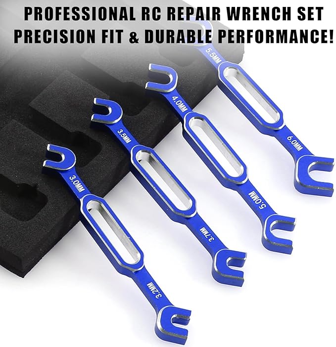 4PCS RC Wrench 3.0/3.2/3.5/3.7/4.0/5.0/5.5/6.0mm Turnbuckle Nut Ball Joint Remover Aluminum Alloy RC Car Repair Tool For RC Crawler Monster Truck Off Road Car Drone Boat Upgrade Parts, Blue