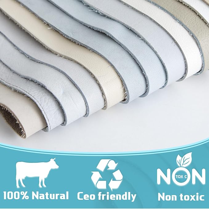 Amylove 30 Pcs Genuine Leather Scraps for Craft 12 x 7.8 Inch Tooling Leather Sheets Material(Light Colors)