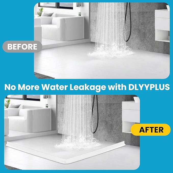 98" Collapsible Shower Threshold Water Dam Shower Water Stopper Barrier Keeps Water Inside Threshold Dry and Wet Separation Suitable for Bathroom Kitchen Sink Bathtub and More