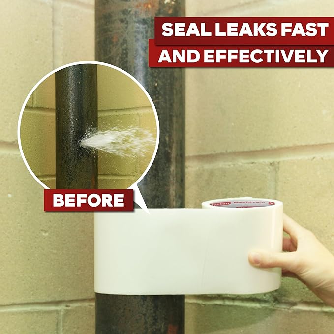 XFasten Waterproof Patch Seal Repair and Leak Shield Tape, White, 6-Inch x 5-Foot, Weatherproof Water Barrier Tape for Chimney, Roof, Boat, and HVAC Hose Repair