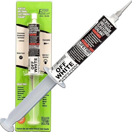 – Acrylic Urethane Elastomeric Sealant – Pre-Filled Precision Caulk Gun – Off-White – 1 oz Tube – Flexible & Durable Sealant for Trim, Baseboards, and Small Cracks